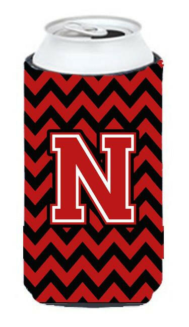 Letter N Chevron Black and Red   Tall Boy Beverage Insulator Hugger CJ1047-NTBC by Caroline's Treasures