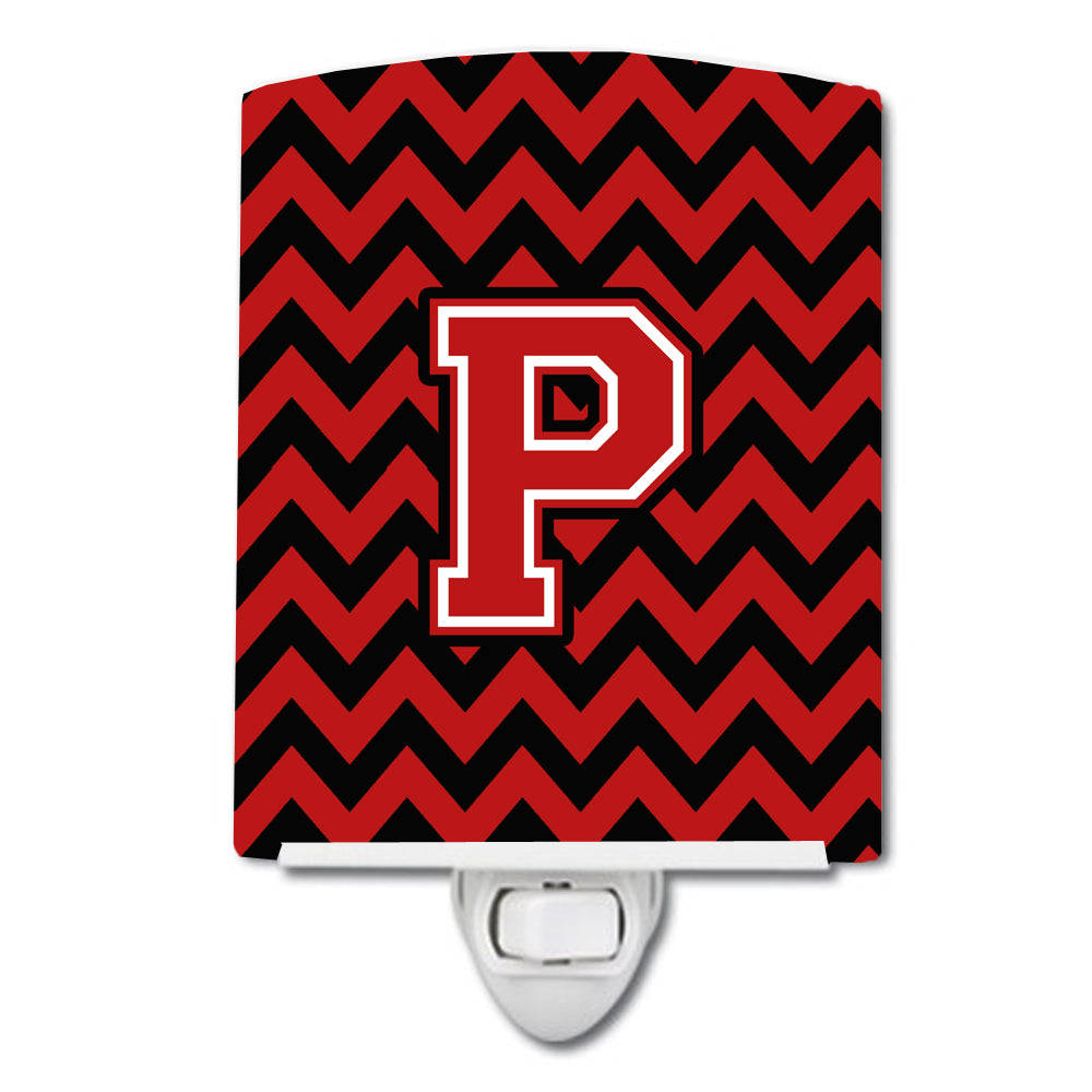 Letter P Chevron Black and Red   Ceramic Night Light CJ1047-PCNL - the-store.com