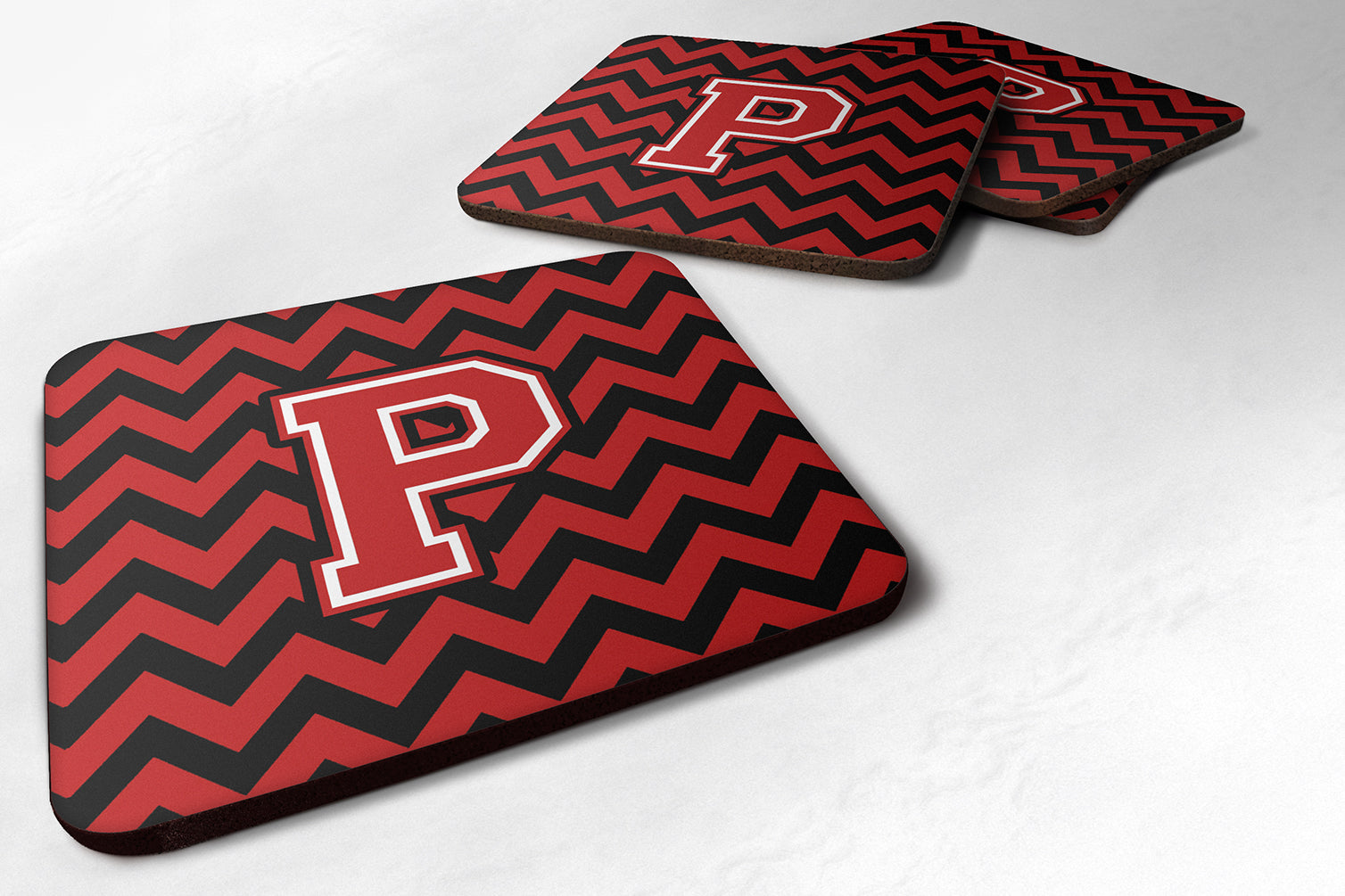 Letter P Chevron Black and Red   Foam Coaster Set of 4 CJ1047-PFC - the-store.com