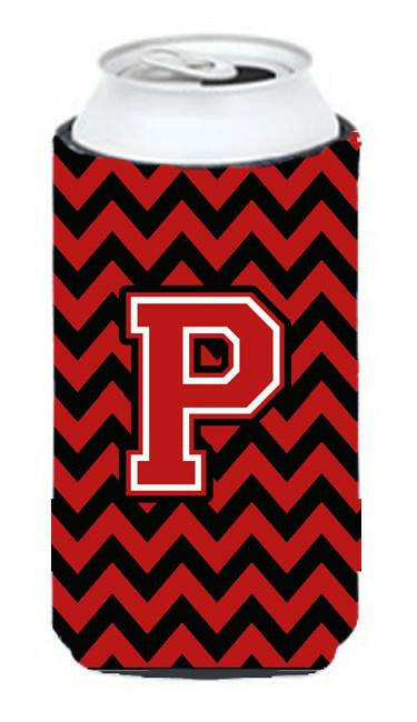 Letter P Chevron Black and Red   Tall Boy Beverage Insulator Hugger CJ1047-PTBC by Caroline's Treasures