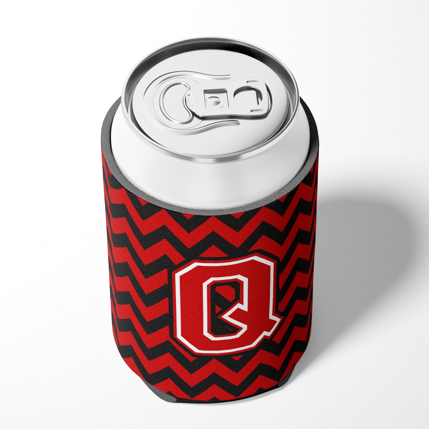 Letter Q Chevron Black and Red   Can or Bottle Hugger CJ1047-QCC.