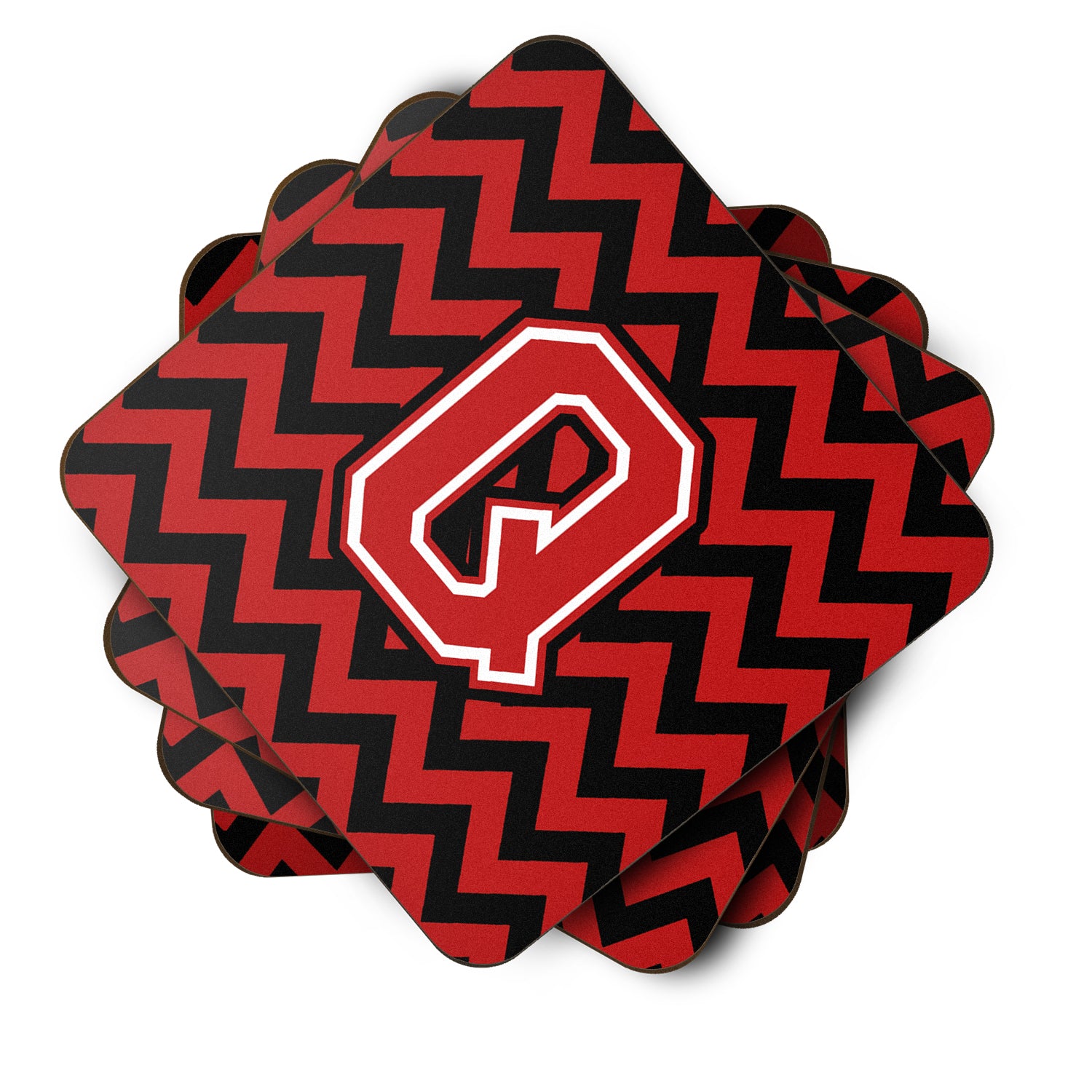 Letter Q Chevron Black and Red   Foam Coaster Set of 4 CJ1047-QFC - the-store.com