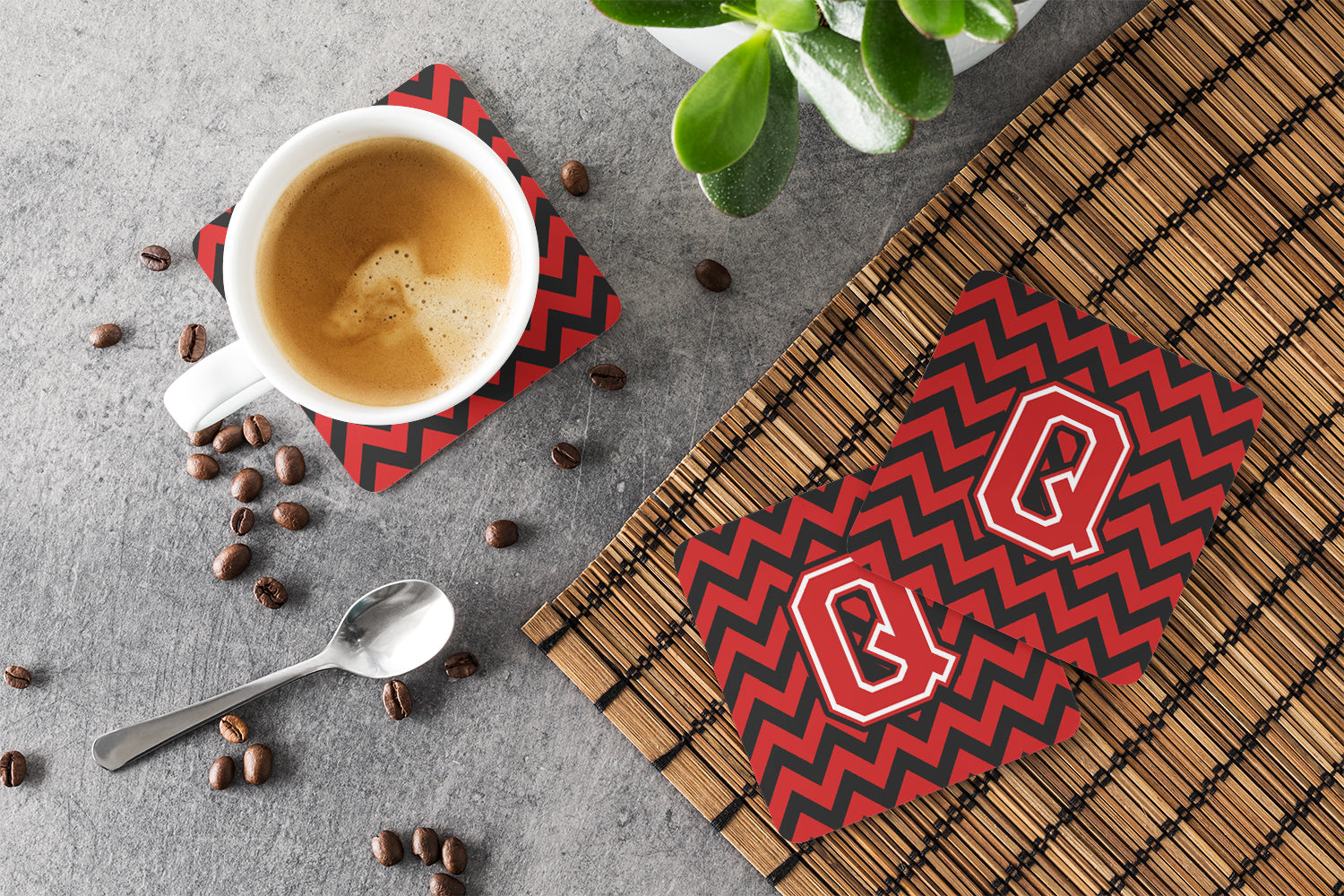 Letter Q Chevron Black and Red   Foam Coaster Set of 4 CJ1047-QFC - the-store.com