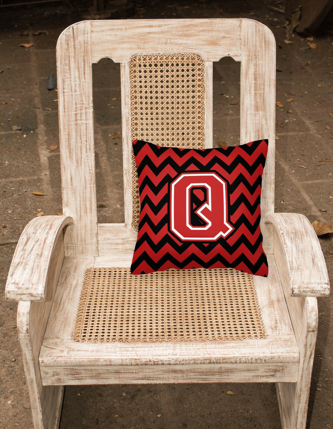 Letter Q Chevron Black and Red   Fabric Decorative Pillow CJ1047-QPW1414 by Caroline's Treasures