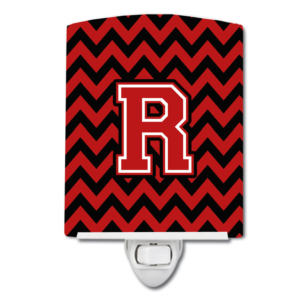 Letter R Chevron Black and Red   Ceramic Night Light CJ1047-RCNL - the-store.com