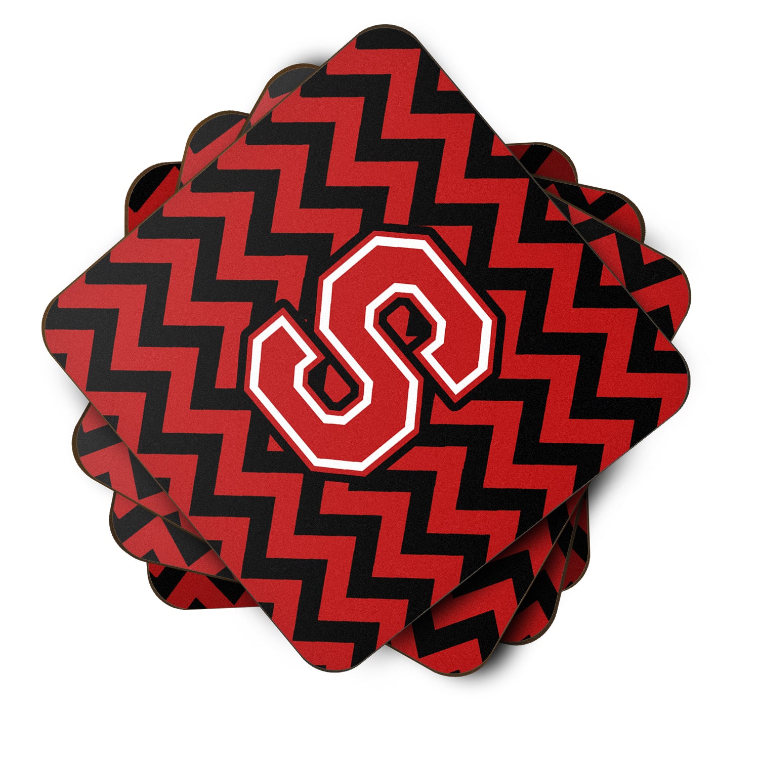 Letter S Chevron Black and Red   Foam Coaster Set of 4 CJ1047-SFC - the-store.com