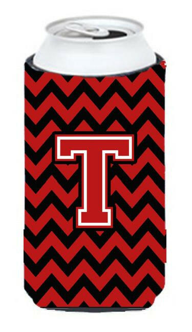 Letter T Chevron  Black and Red   Tall Boy Beverage Insulator Hugger CJ1047-TTBC by Caroline&#39;s Treasures