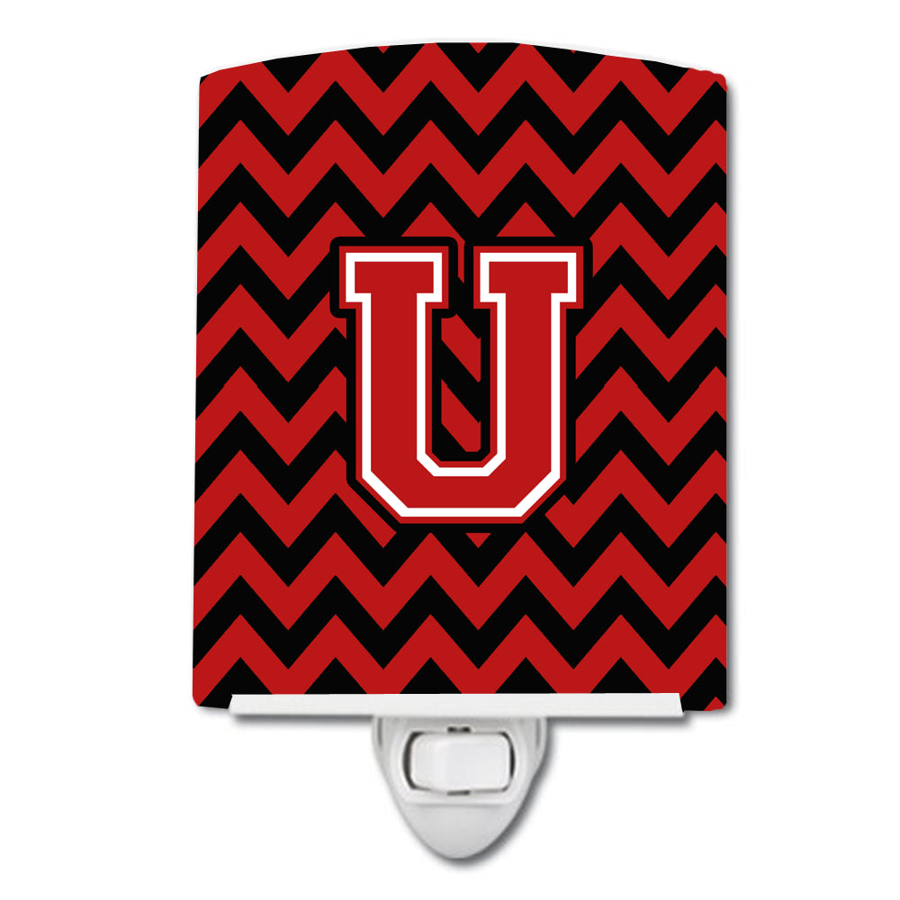 Letter U Chevron Black and Red   Ceramic Night Light CJ1047-UCNL - the-store.com