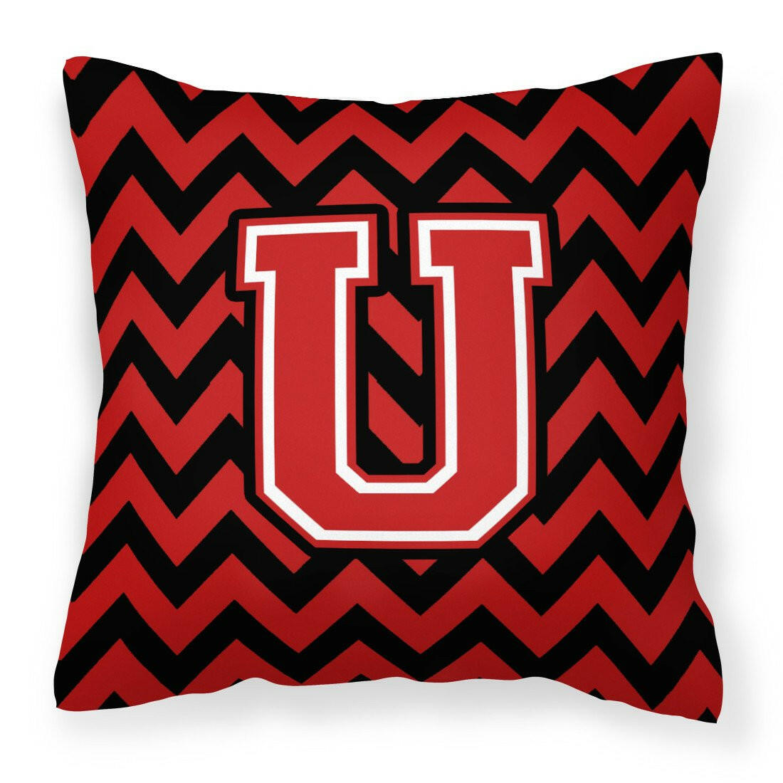 Letter U Chevron Black and Red   Fabric Decorative Pillow CJ1047-UPW1414 by Caroline&#39;s Treasures