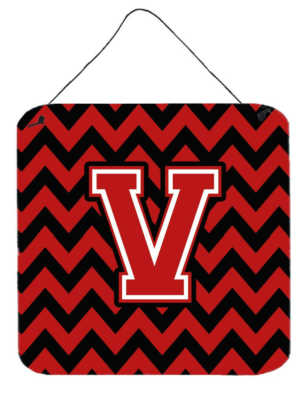 Letter V Chevron Black and Red   Wall or Door Hanging Prints CJ1047-VDS66 by Caroline's Treasures