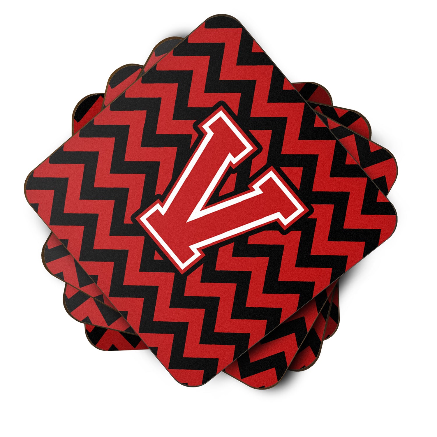 Letter V Chevron Black and Red   Foam Coaster Set of 4 CJ1047-VFC - the-store.com