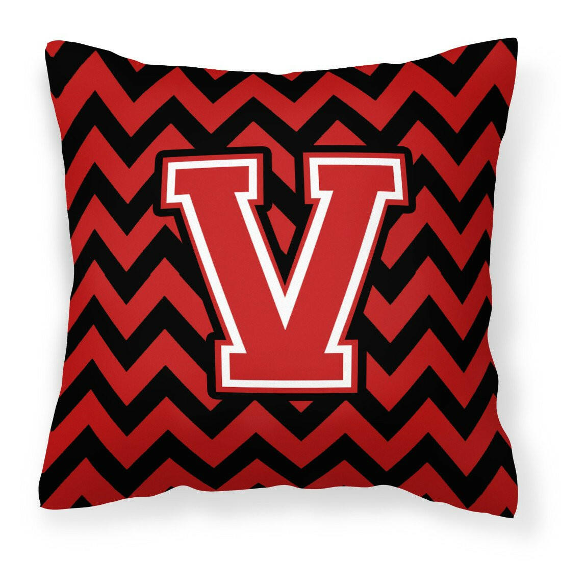 Letter V Chevron Black and Red   Fabric Decorative Pillow CJ1047-VPW1414 by Caroline's Treasures