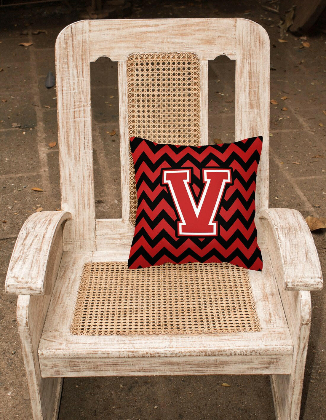 Letter V Chevron Black and Red   Fabric Decorative Pillow CJ1047-VPW1414 by Caroline's Treasures