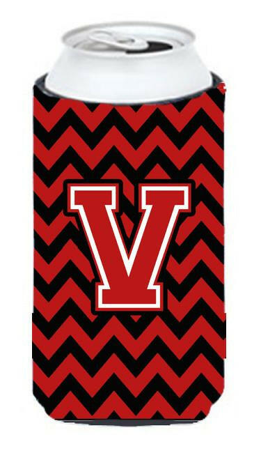 Letter V Chevron Black and Red   Tall Boy Beverage Insulator Hugger CJ1047-VTBC by Caroline's Treasures