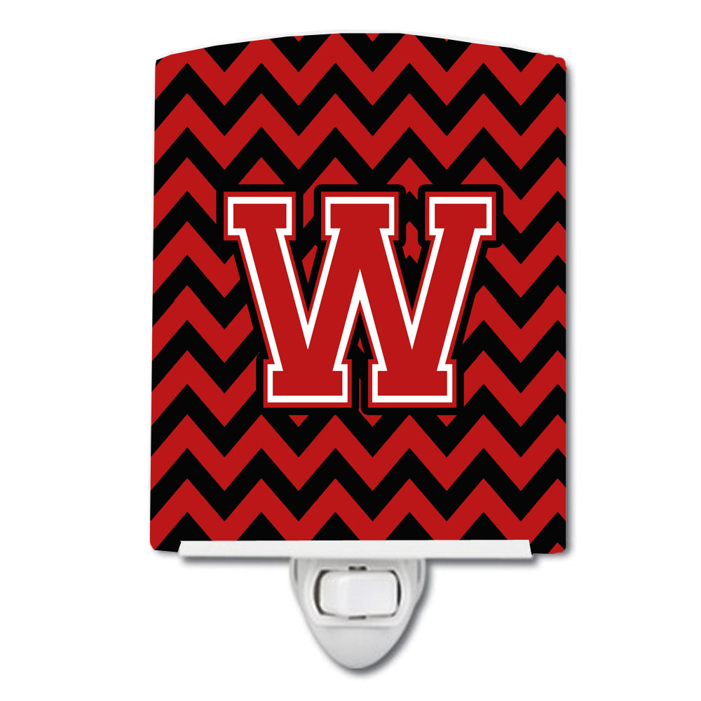 Letter W Chevron Black and Red   Ceramic Night Light CJ1047-WCNL - the-store.com