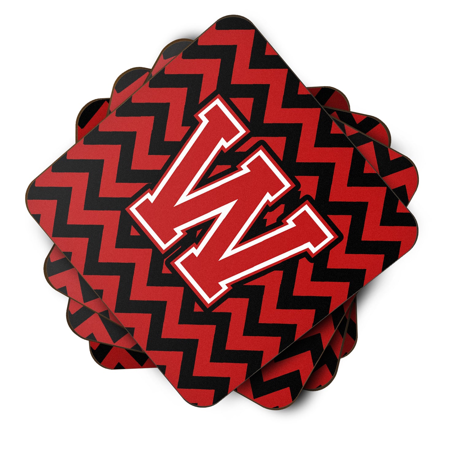 Letter W Chevron Black and Red   Foam Coaster Set of 4 CJ1047-WFC - the-store.com