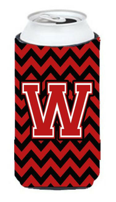 Letter W Chevron Black and Red   Tall Boy Beverage Insulator Hugger CJ1047-WTBC by Caroline's Treasures