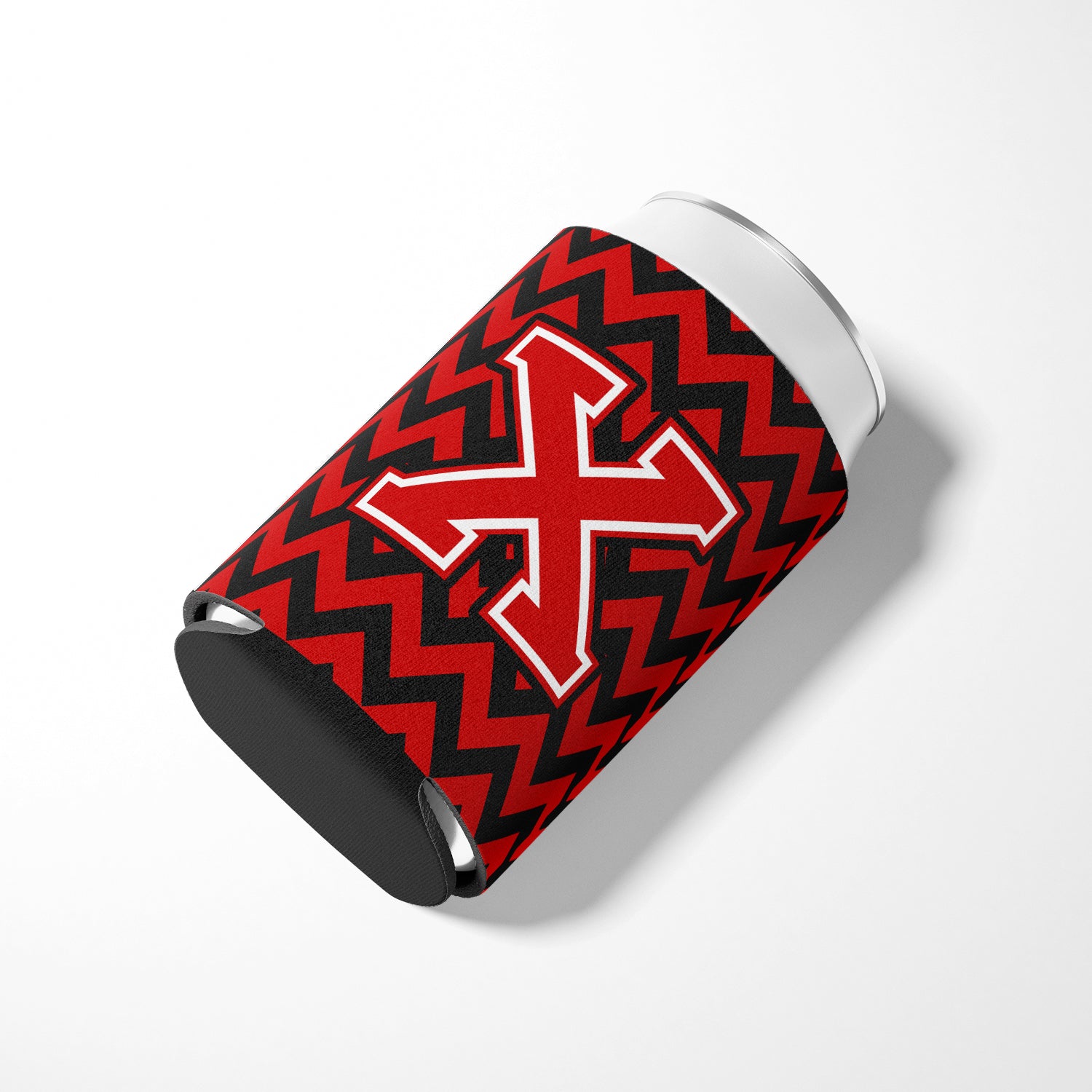 Letter X Chevron Black and Red   Can or Bottle Hugger CJ1047-XCC.