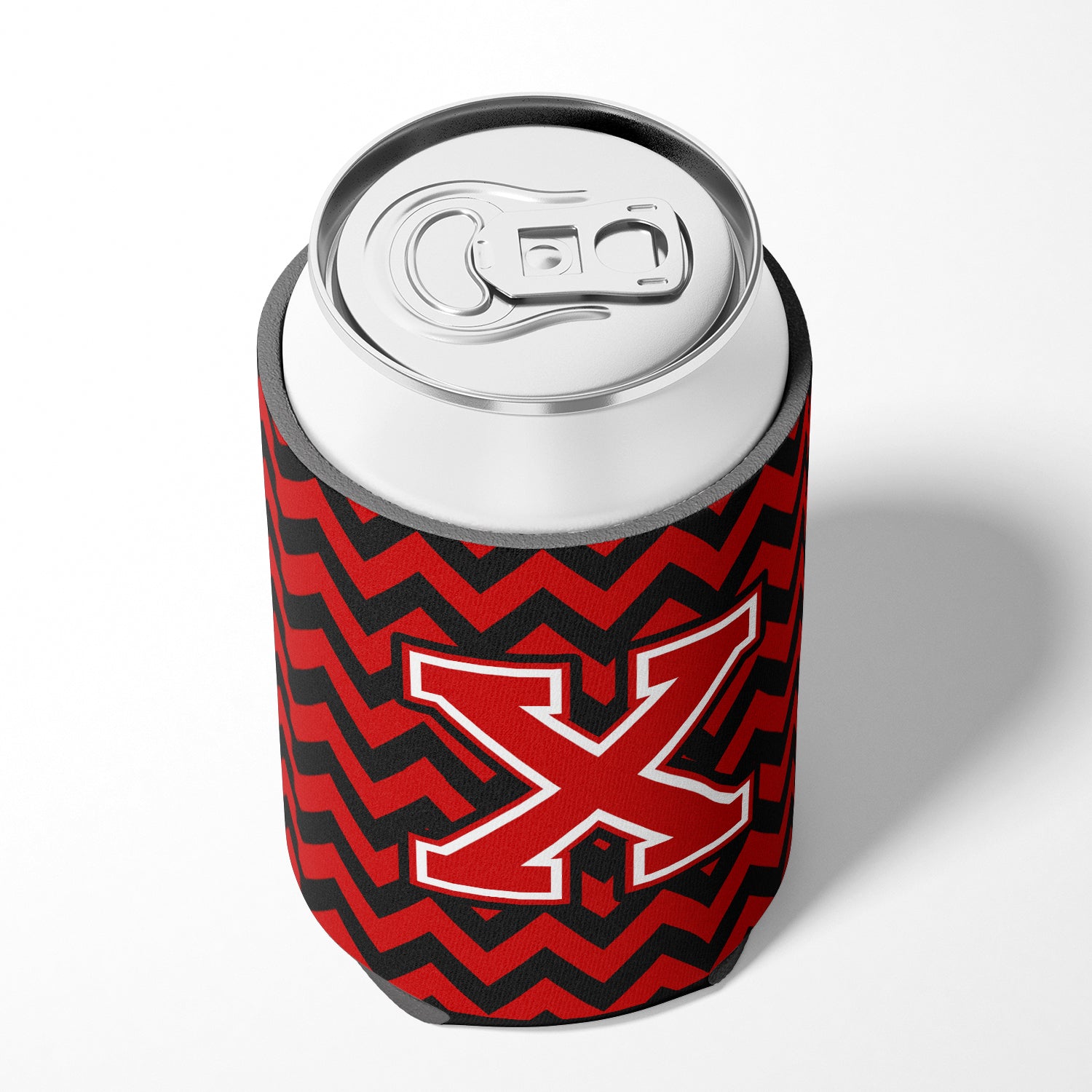 Letter X Chevron Black and Red   Can or Bottle Hugger CJ1047-XCC.