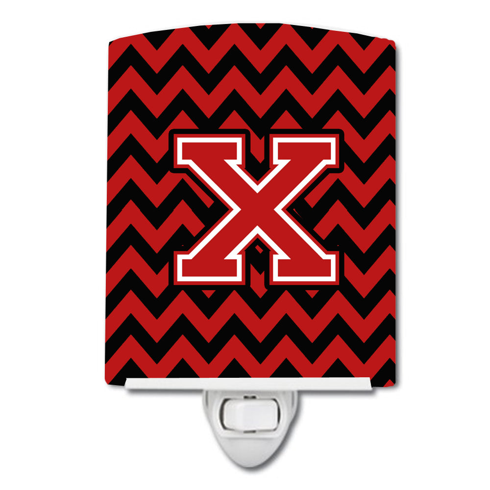 Letter X Chevron Black and Red   Ceramic Night Light CJ1047-XCNL - the-store.com