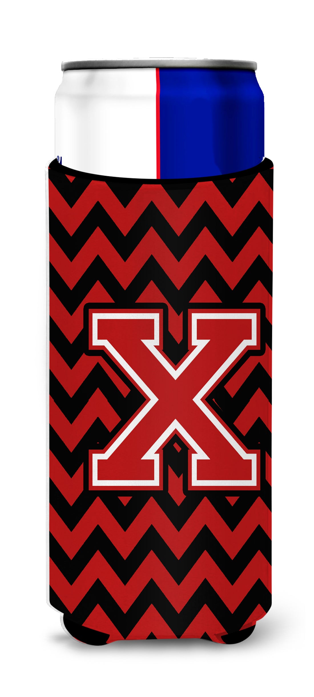 Letter X Chevron Black and Red   Ultra Beverage Insulators for slim cans CJ1047-XMUK.