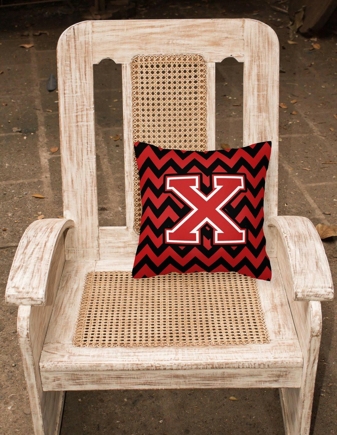 Letter X Chevron Black and Red   Fabric Decorative Pillow CJ1047-XPW1414 by Caroline's Treasures