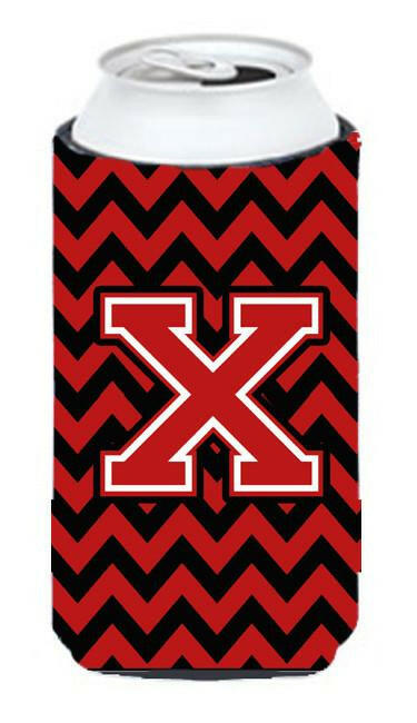 Letter X Chevron Black and Red   Tall Boy Beverage Insulator Hugger CJ1047-XTBC by Caroline's Treasures