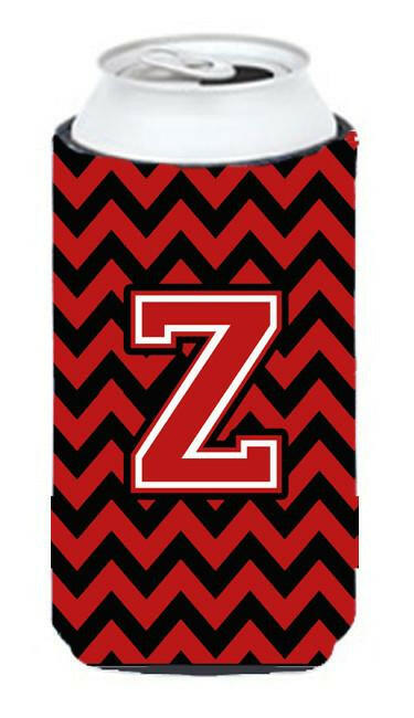 Letter Z Chevron Black and Red   Tall Boy Beverage Insulator Hugger CJ1047-ZTBC by Caroline's Treasures