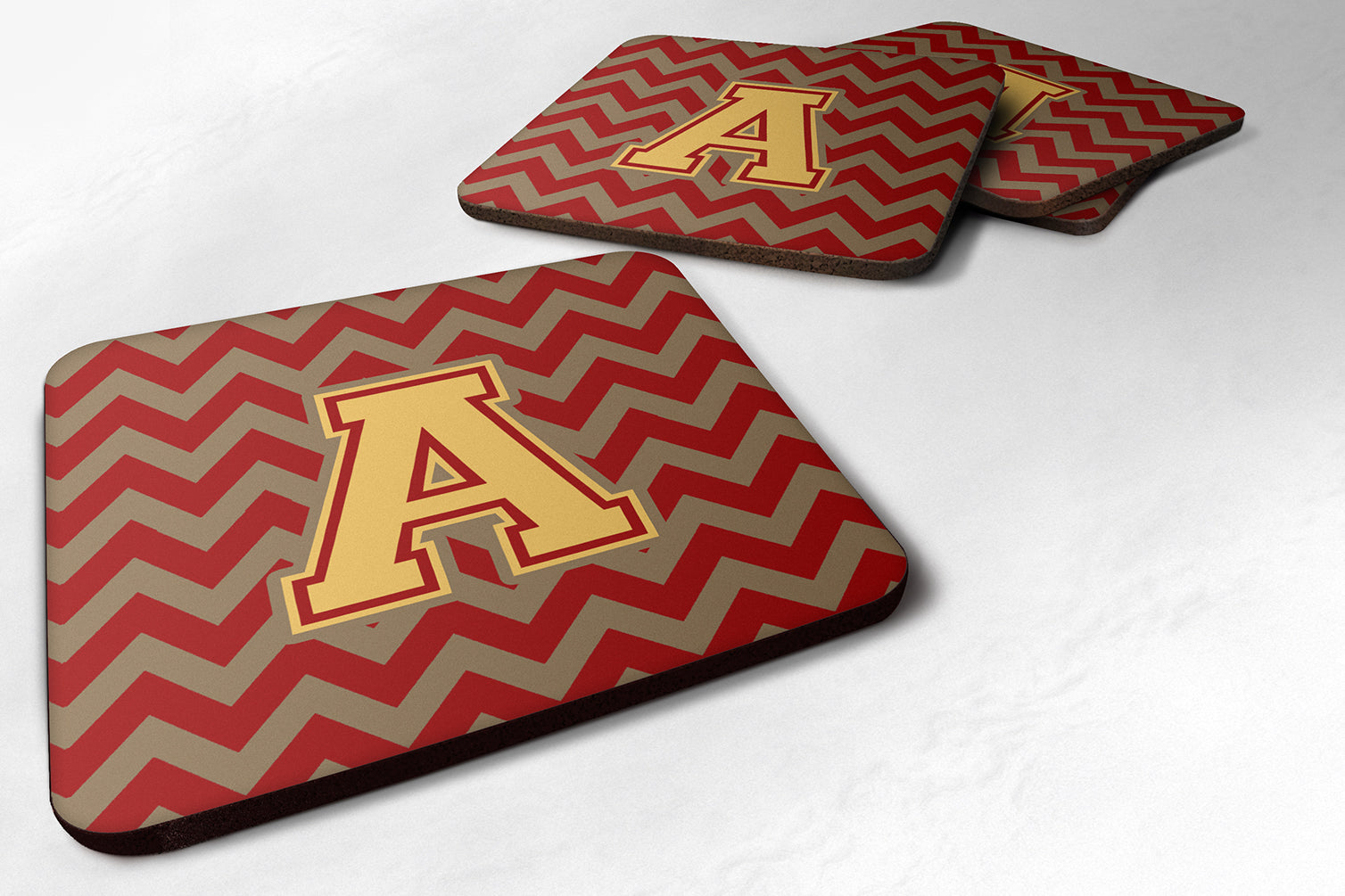 Letter A Chevron Garnet and Gold  Foam Coaster Set of 4 CJ1048-AFC - the-store.com