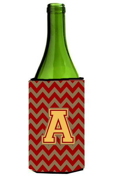 Letter A Chevron Garnet and Gold  Wine Bottle Beverage Insulator Hugger CJ1048-ALITERK by Caroline&#39;s Treasures