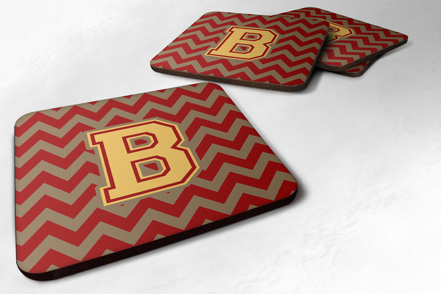 Letter B Chevron Garnet and Gold  Foam Coaster Set of 4 CJ1048-BFC - the-store.com