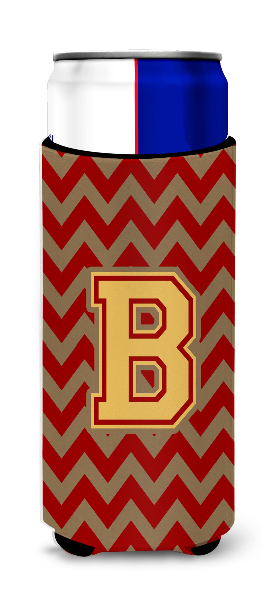 Letter B Chevron Garnet and Gold  Ultra Beverage Insulators for slim cans CJ1048-BMUK.