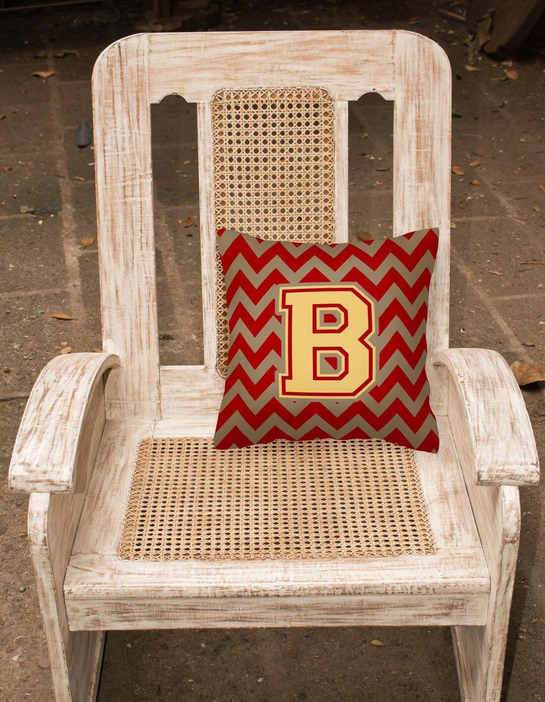 Letter B Chevron Garnet and Gold  Fabric Decorative Pillow CJ1048-BPW1414 by Caroline's Treasures