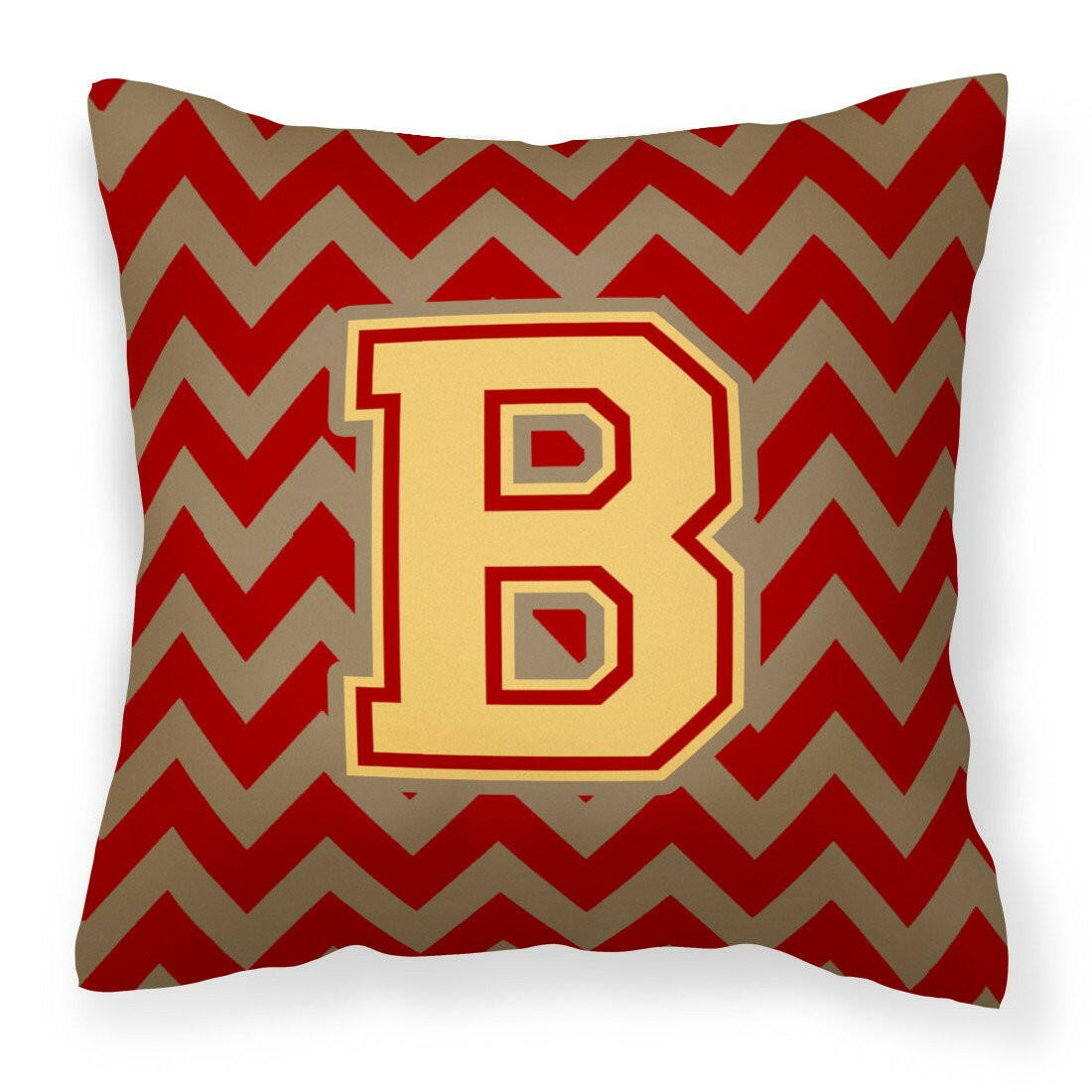 Letter B Chevron Garnet and Gold  Fabric Decorative Pillow CJ1048-BPW1414 by Caroline's Treasures