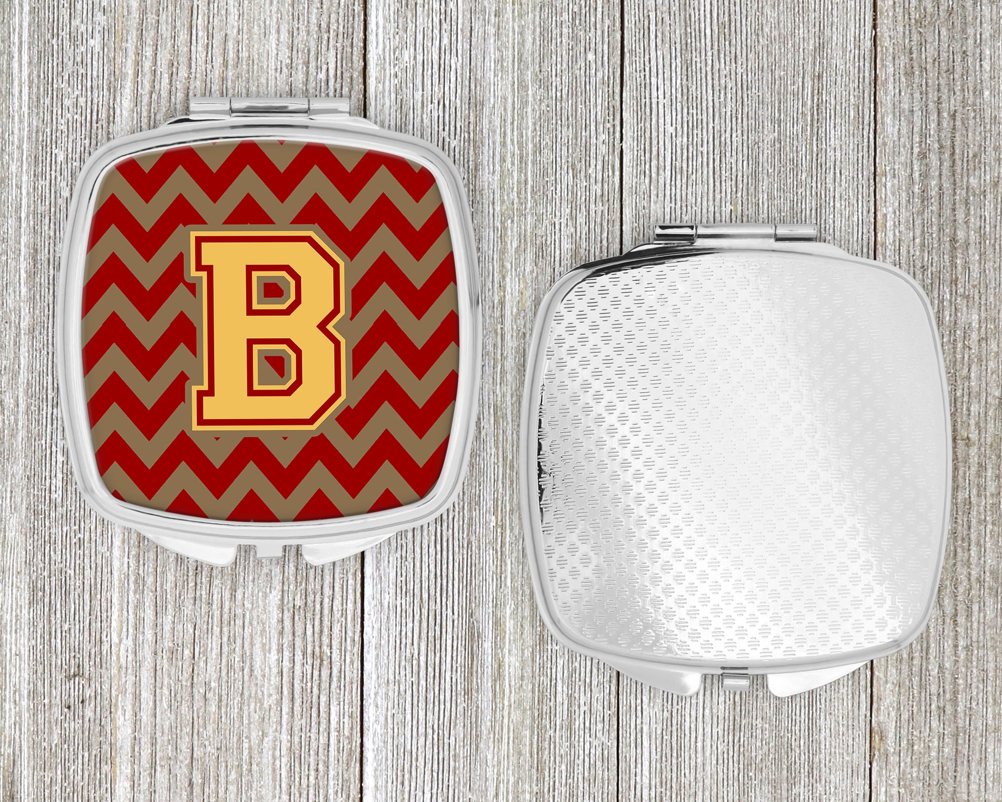 Letter B Chevron Garnet and Gold  Compact Mirror CJ1048-BSCM  the-store.com.