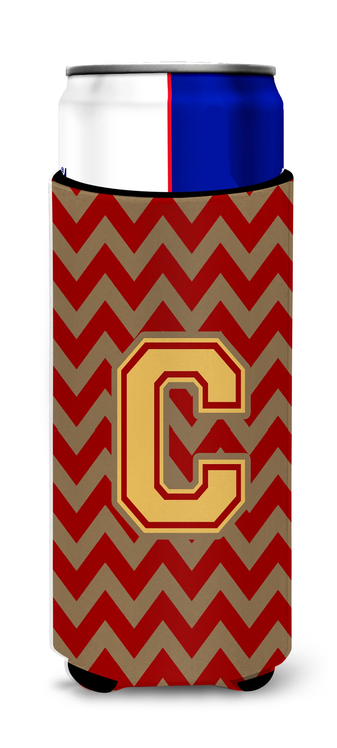 Letter C Chevron Garnet and Gold  Ultra Beverage Insulators for slim cans CJ1048-CMUK.