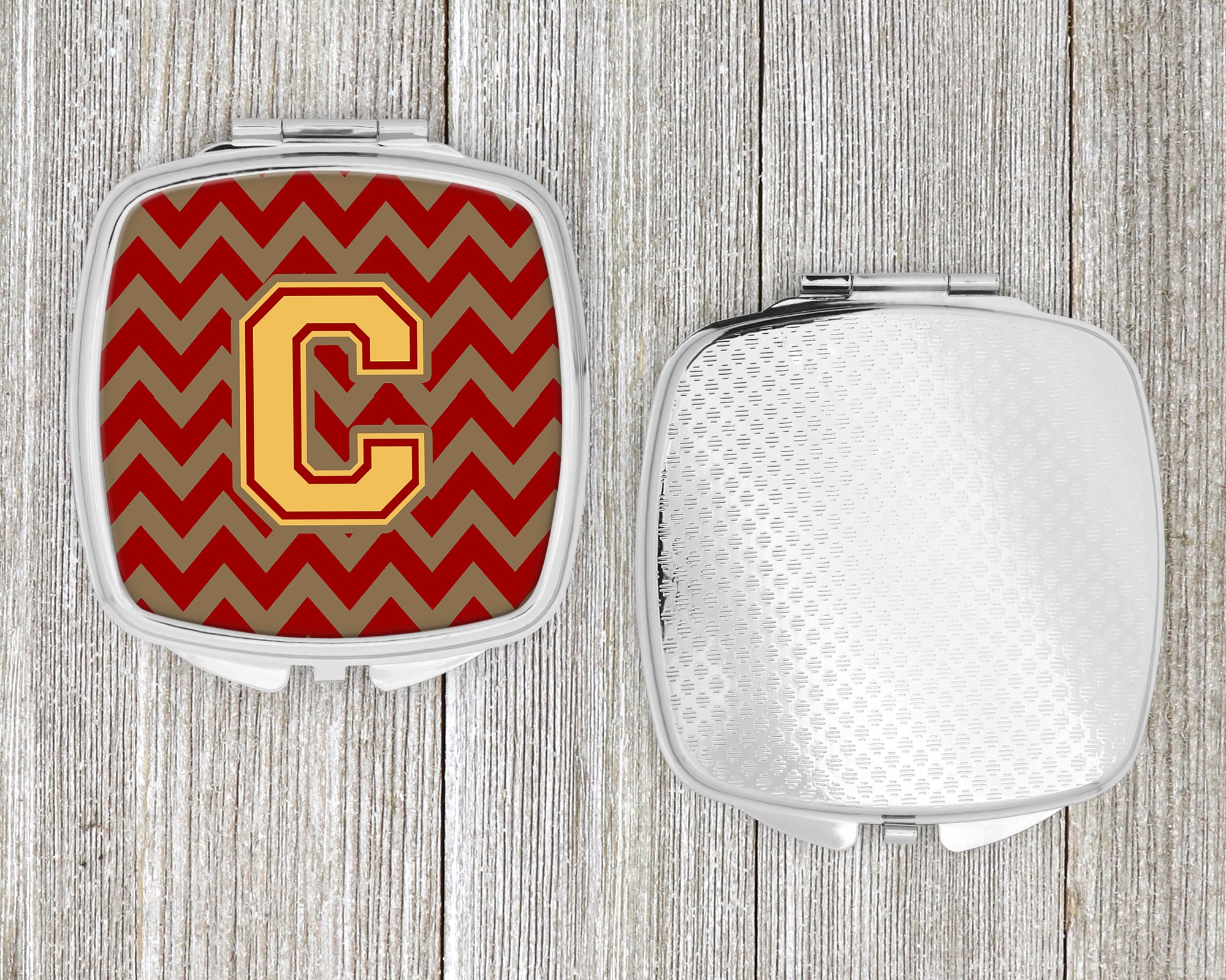 Letter C Chevron Garnet and Gold  Compact Mirror CJ1048-CSCM  the-store.com.