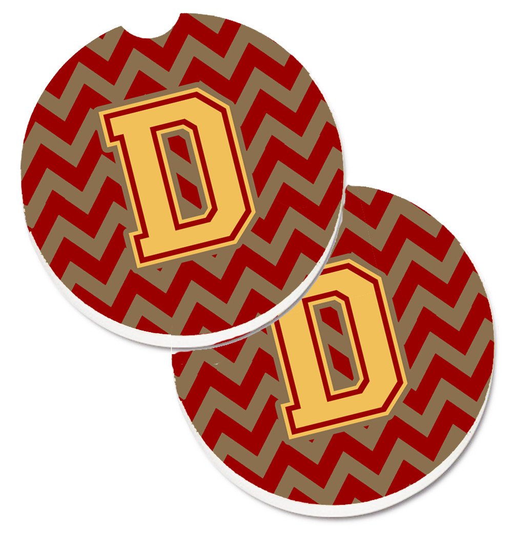 Letter D Chevron Garnet and Gold  Set of 2 Cup Holder Car Coasters CJ1048-DCARC by Caroline's Treasures