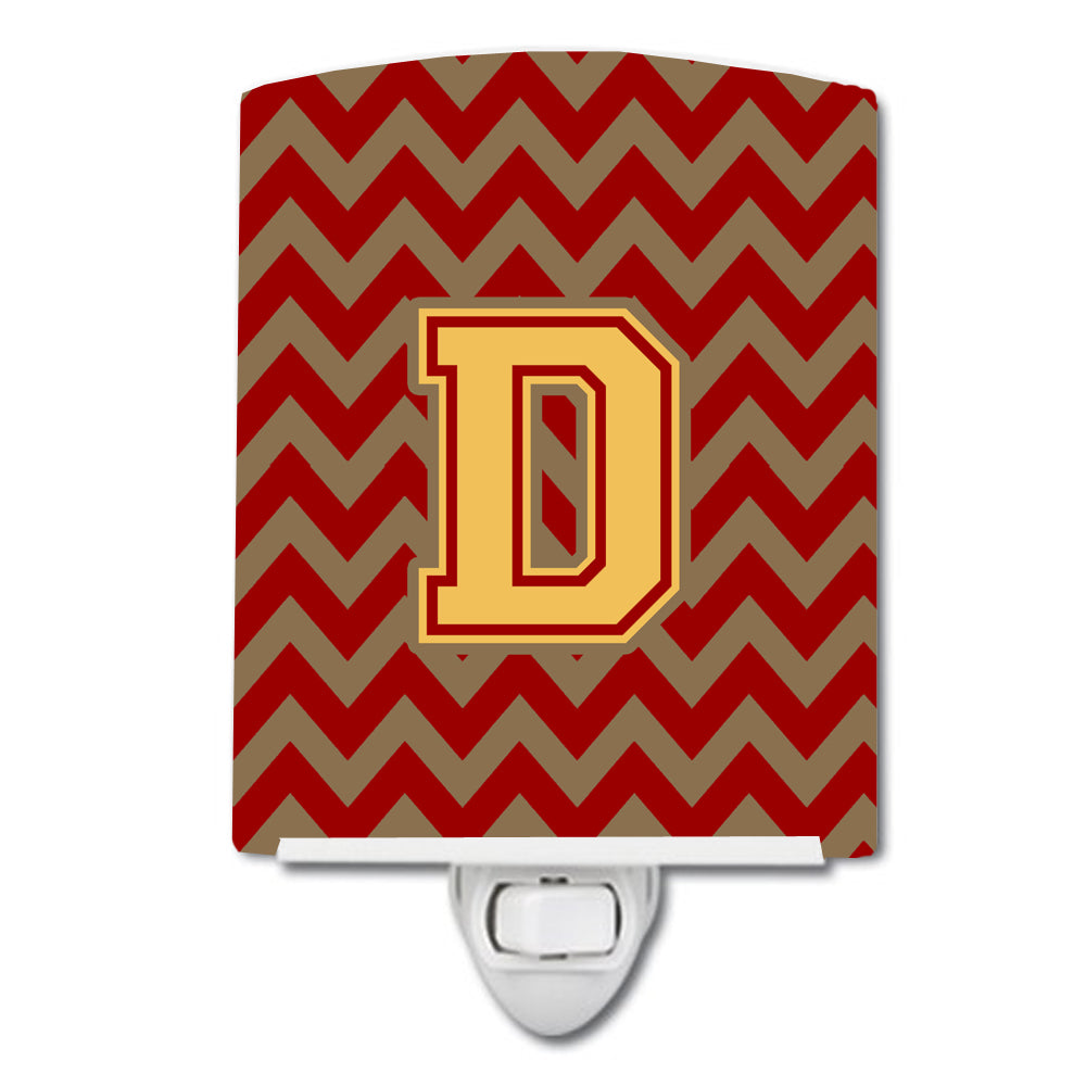 Letter D Chevron Garnet and Gold  Ceramic Night Light CJ1048-DCNL - the-store.com