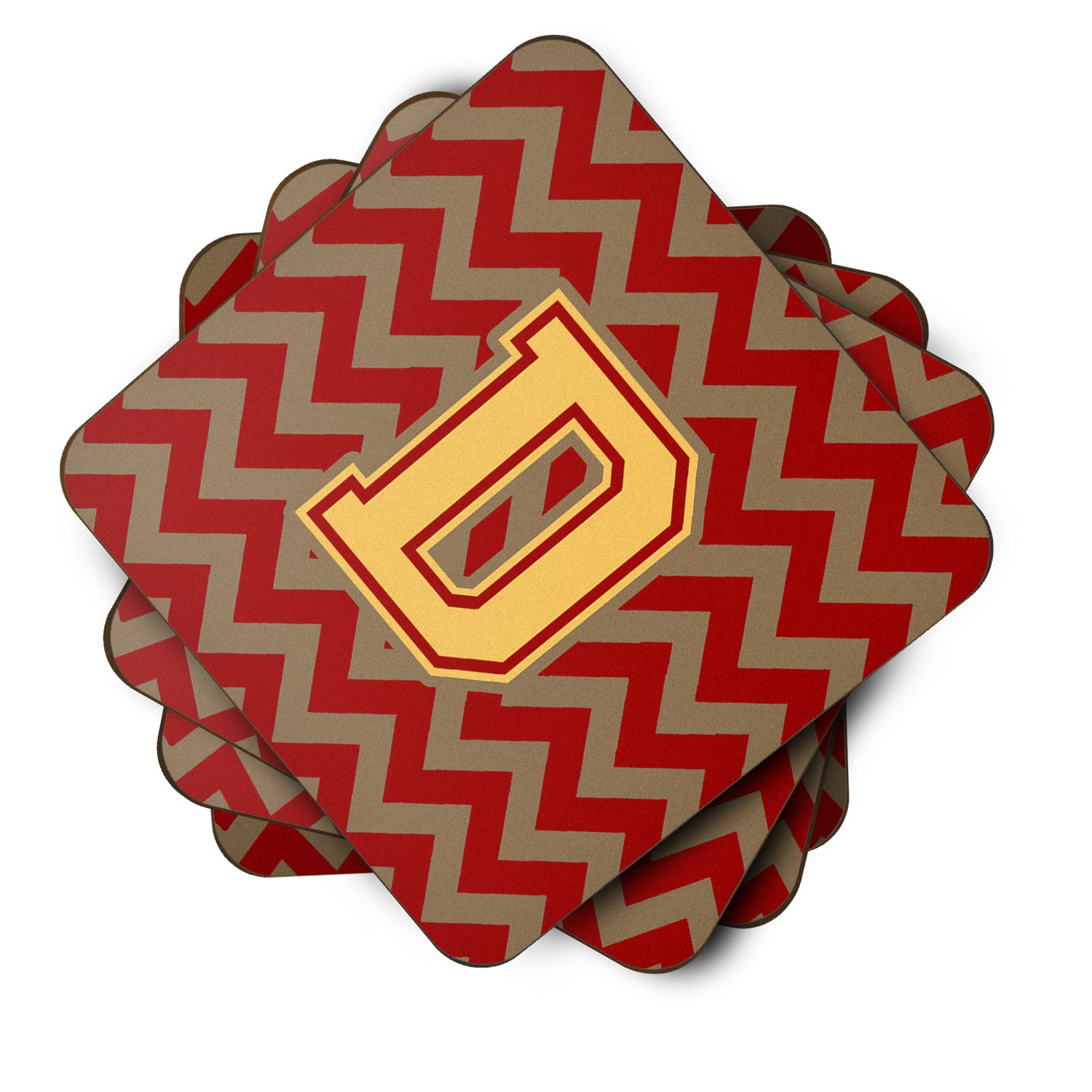 Letter D Chevron Garnet and Gold  Foam Coaster Set of 4 CJ1048-DFC - the-store.com