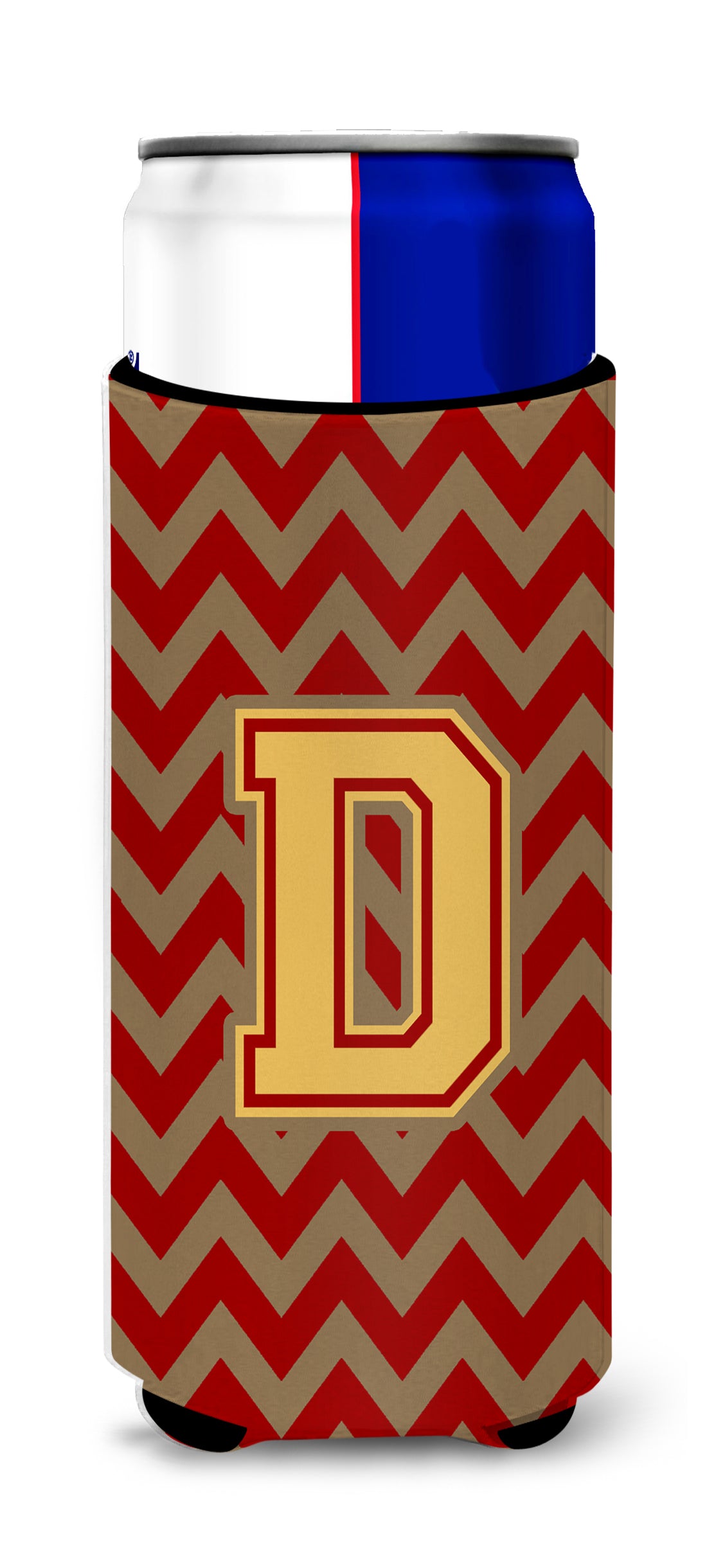 Letter D Chevron Garnet and Gold  Ultra Beverage Insulators for slim cans CJ1048-DMUK.