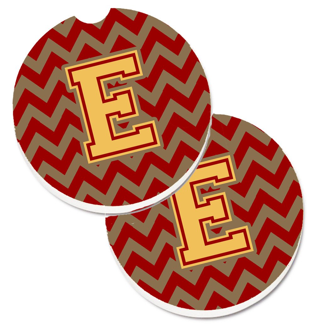 Letter E Chevron Garnet and Gold  Set of 2 Cup Holder Car Coasters CJ1048-ECARC by Caroline's Treasures