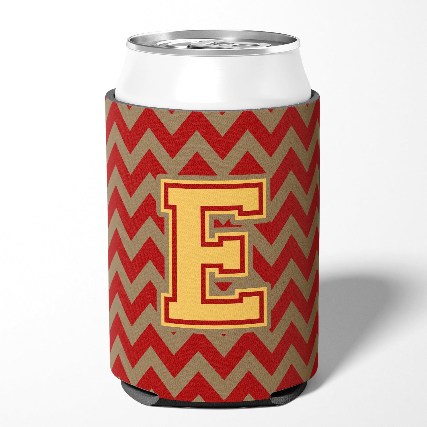 Letter E Chevron Garnet and Gold  Can or Bottle Hugger CJ1048-ECC.