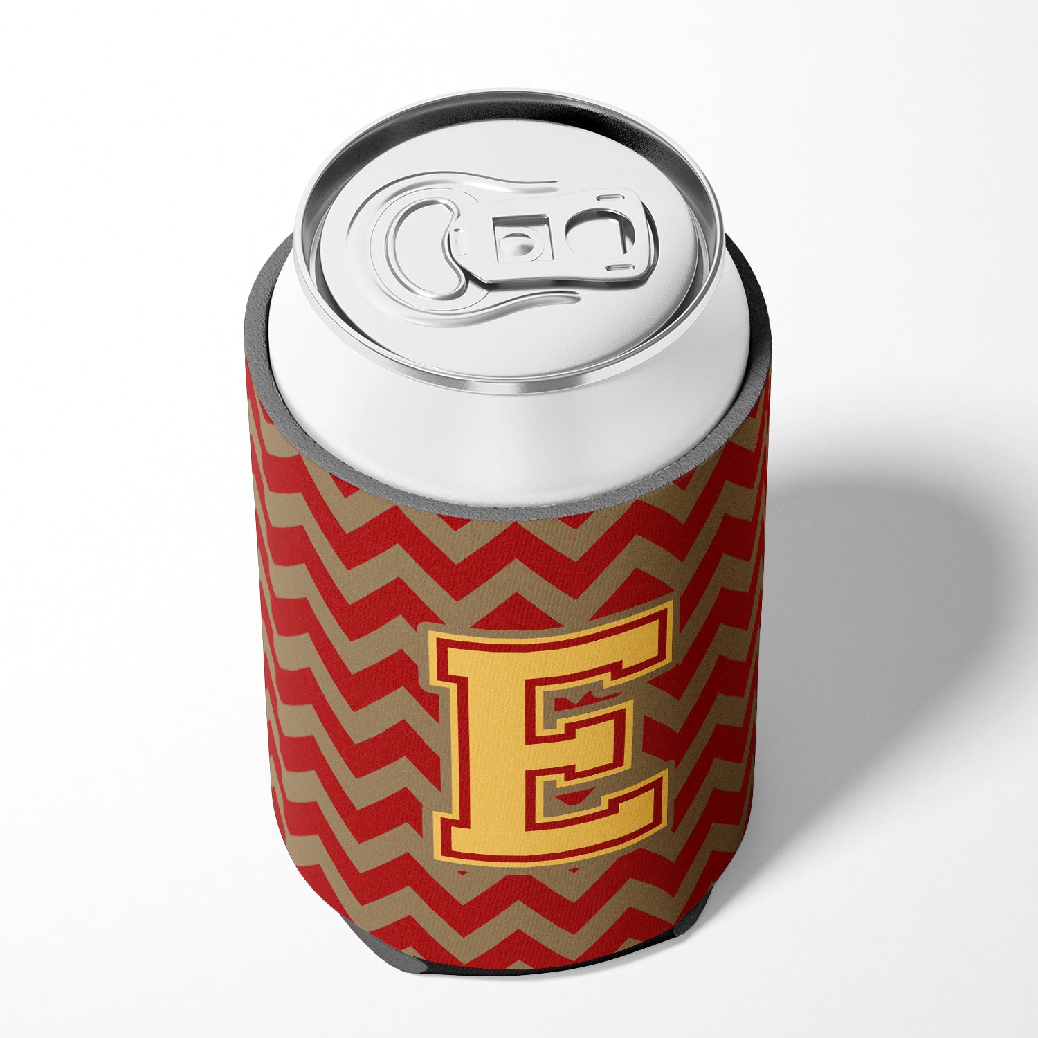 Letter E Chevron Garnet and Gold  Can or Bottle Hugger CJ1048-ECC.