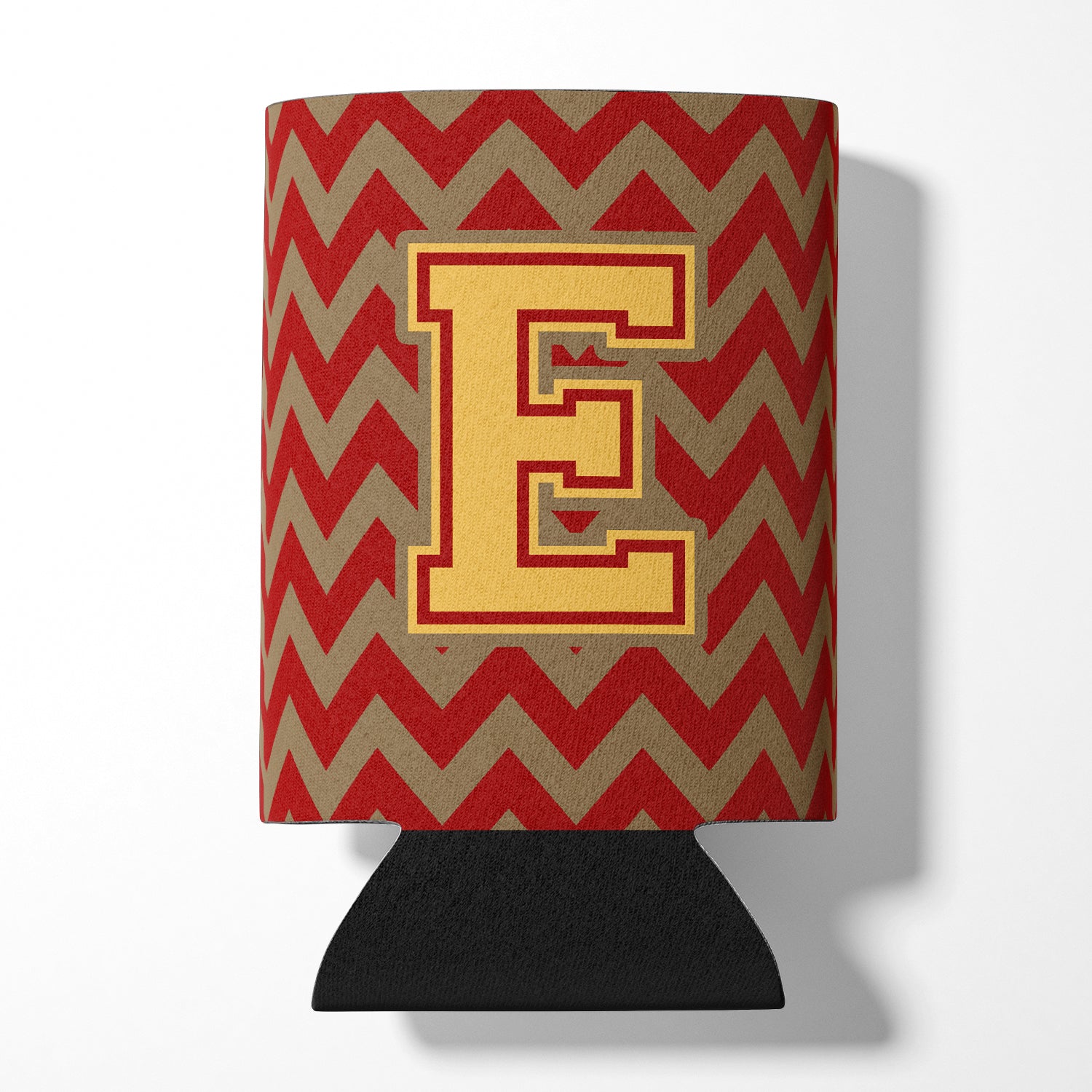 Letter E Chevron Garnet and Gold  Can or Bottle Hugger CJ1048-ECC.