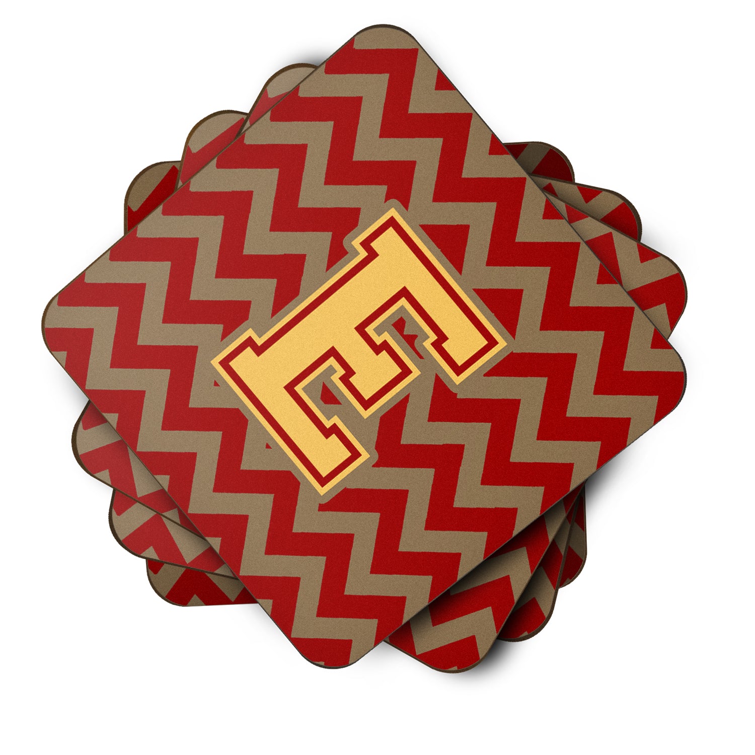 Letter E Chevron Garnet and Gold  Foam Coaster Set of 4 CJ1048-EFC - the-store.com