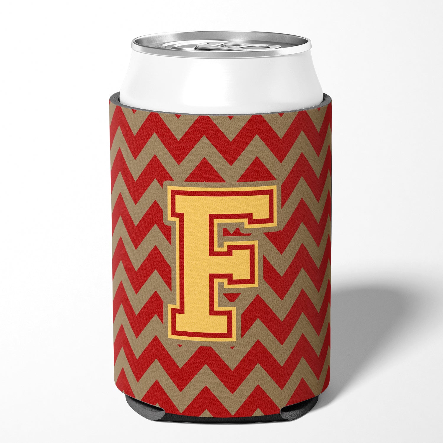 Letter F Chevron Garnet and Gold  Can or Bottle Hugger CJ1048-FCC.