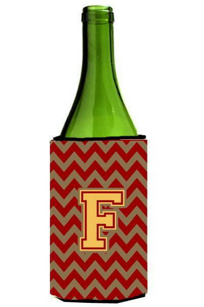 Letter F Chevron Garnet and Gold  Wine Bottle Beverage Insulator Hugger CJ1048-FLITERK by Caroline's Treasures