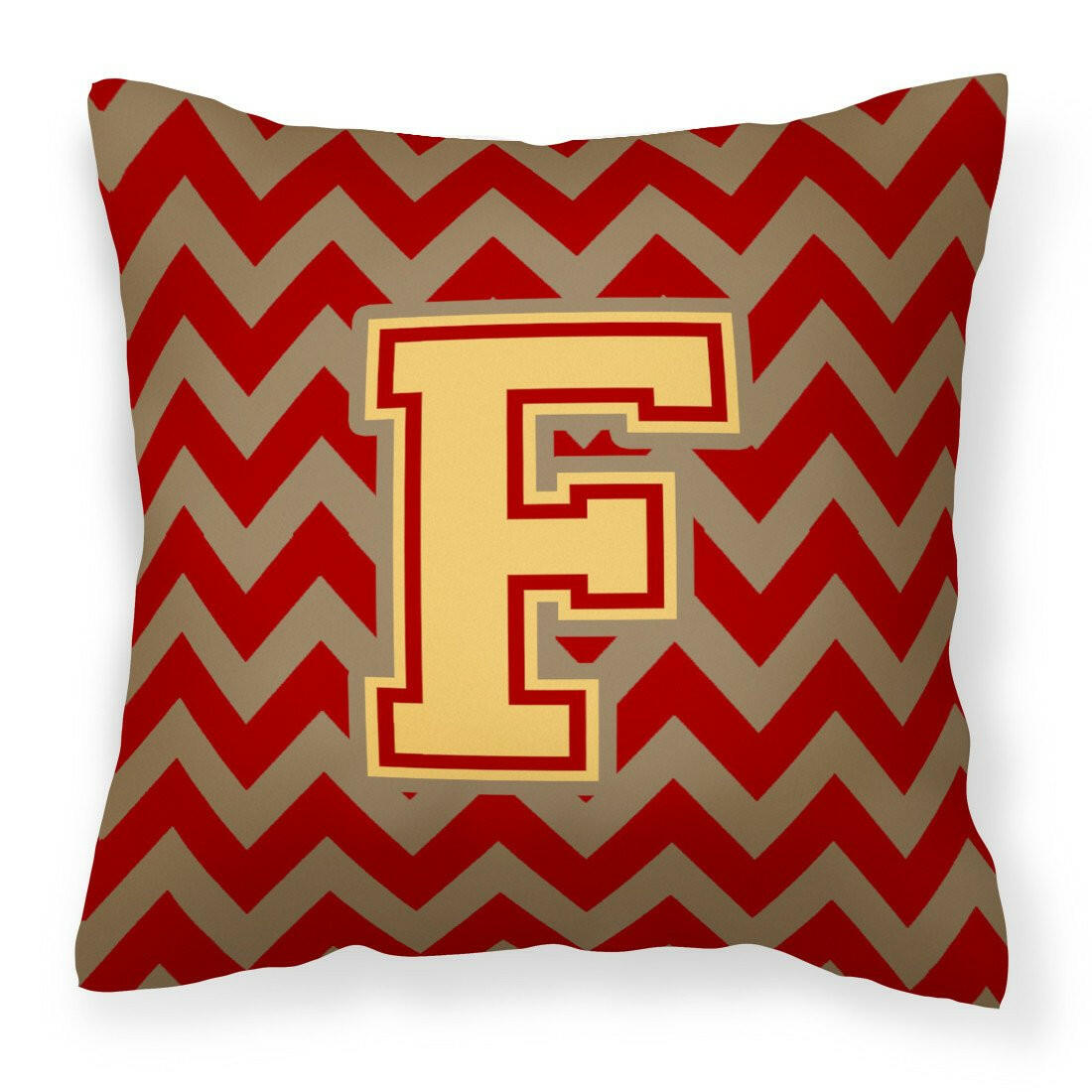 Letter F Chevron Garnet and Gold  Fabric Decorative Pillow CJ1048-FPW1414 by Caroline's Treasures