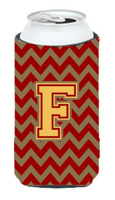 Letter F Chevron Garnet and Gold  Tall Boy Beverage Insulator Hugger CJ1048-FTBC by Caroline's Treasures